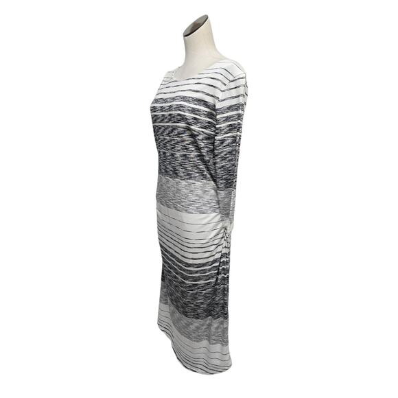 Athleta Comeback Striped Body Con Midi Dress Womens Size Large Ruched Side White - Picture 8 of 9